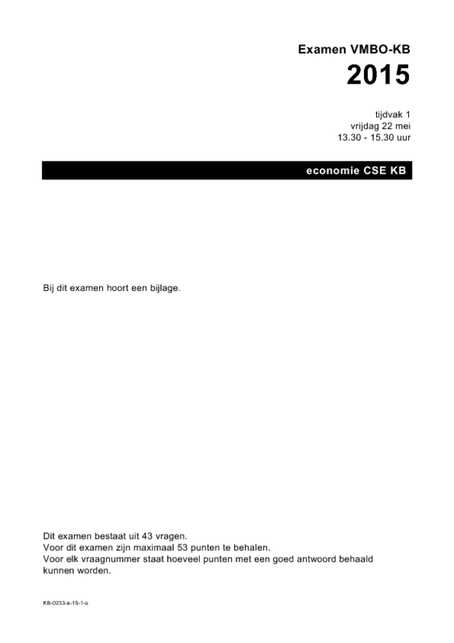Opgaven examen VMBO KB economie 2015, tijdvak 1. Pagina 1