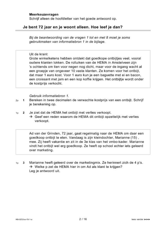 Opgaven examen VMBO KB economie 2015, tijdvak 1. Pagina 2