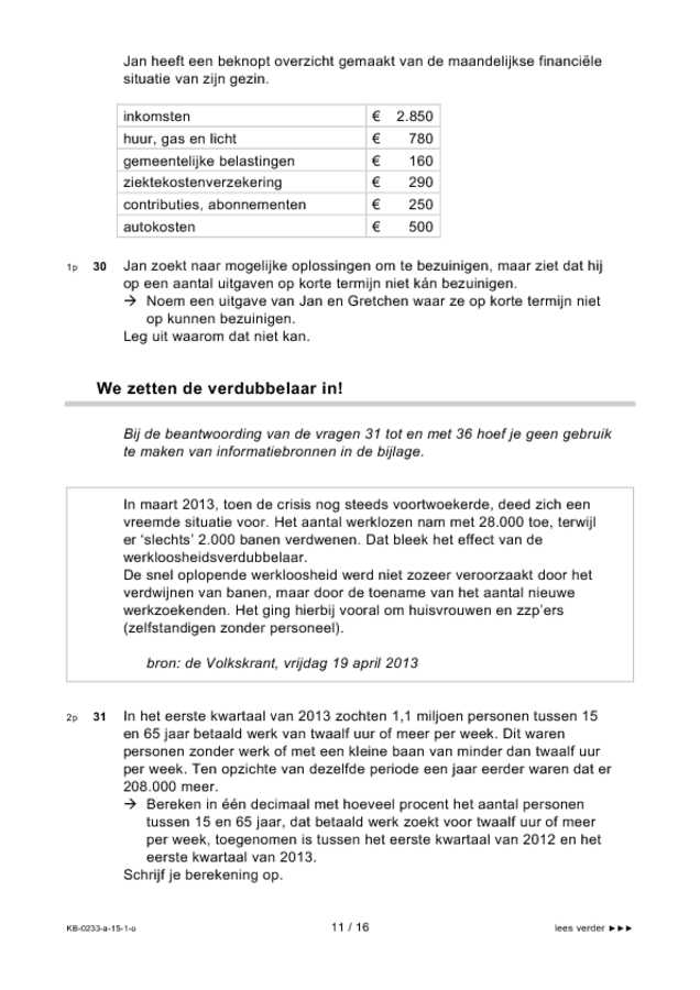 Opgaven examen VMBO KB economie 2015, tijdvak 1. Pagina 11