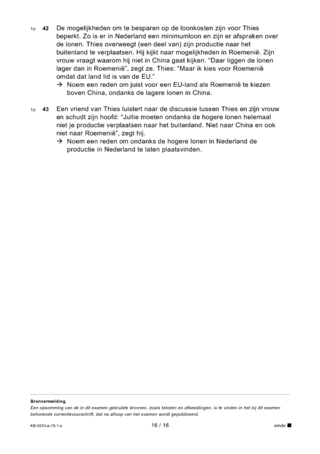 Opgaven examen VMBO KB economie 2015, tijdvak 1. Pagina 16