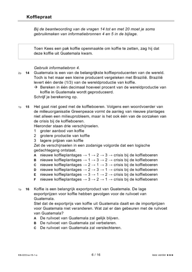 Opgaven examen VMBO KB economie 2015, tijdvak 1. Pagina 6