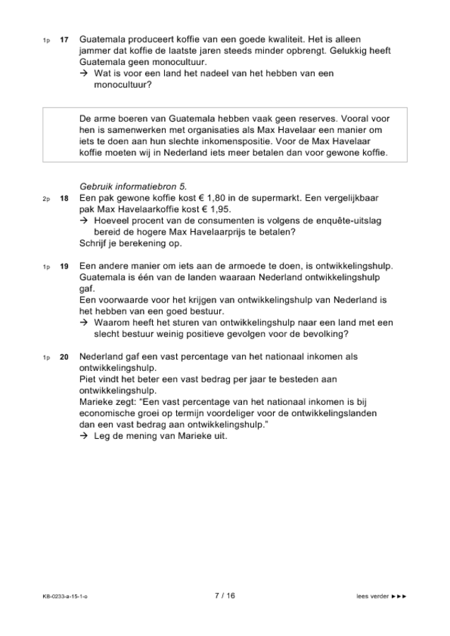 Opgaven examen VMBO KB economie 2015, tijdvak 1. Pagina 7