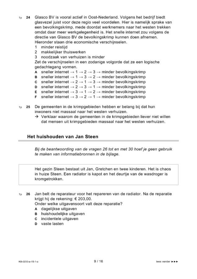 Opgaven examen VMBO KB economie 2015, tijdvak 1. Pagina 9