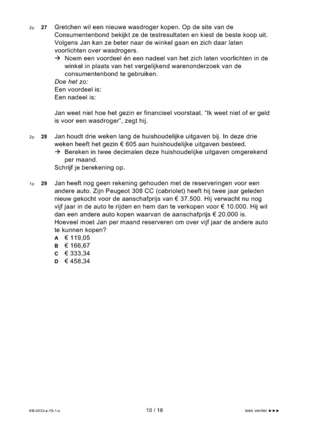 Opgaven examen VMBO KB economie 2015, tijdvak 1. Pagina 10