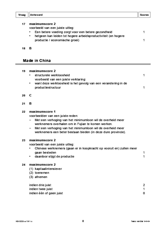 Correctievoorschrift examen VMBO KB economie 2019, tijdvak 1. Pagina 8