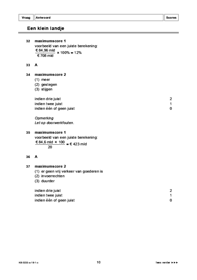 Correctievoorschrift examen VMBO KB economie 2019, tijdvak 1. Pagina 10