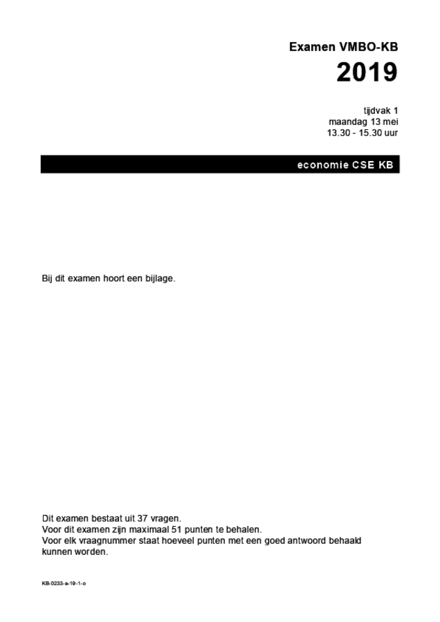 Opgaven examen VMBO KB economie 2019, tijdvak 1. Pagina 1