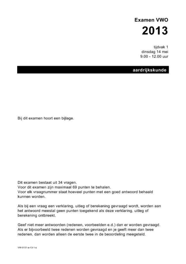 Opgaven examen VWO aardrijkskunde 2013, tijdvak 1. Pagina 1