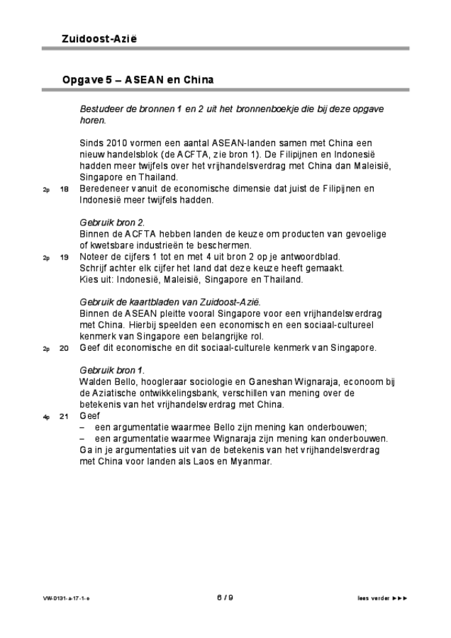 Opgaven examen VWO aardrijkskunde 2017, tijdvak 1. Pagina 6