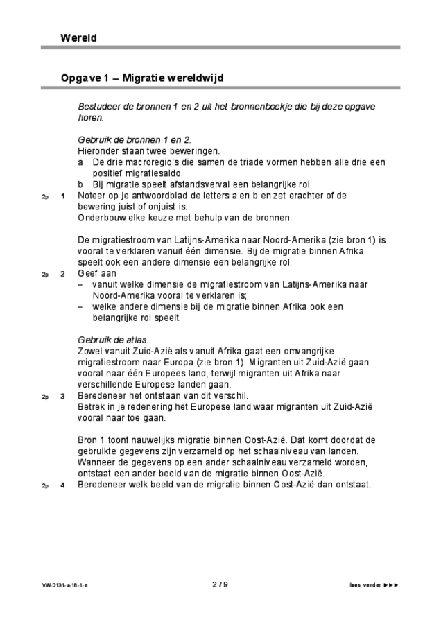 Opgaven examen VWO aardrijkskunde 2018, tijdvak 1. Pagina 2