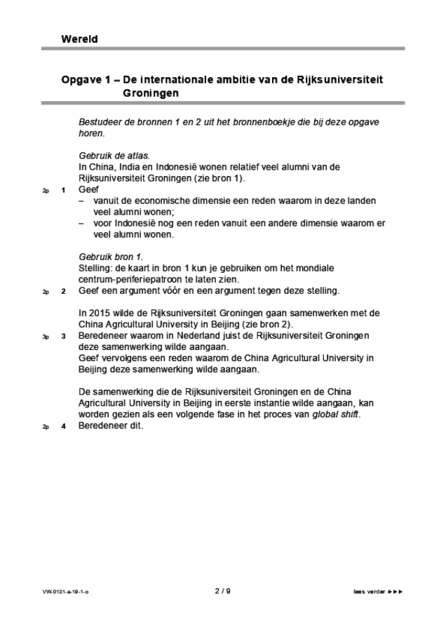 Opgaven examen VWO aardrijkskunde 2019, tijdvak 1. Pagina 2