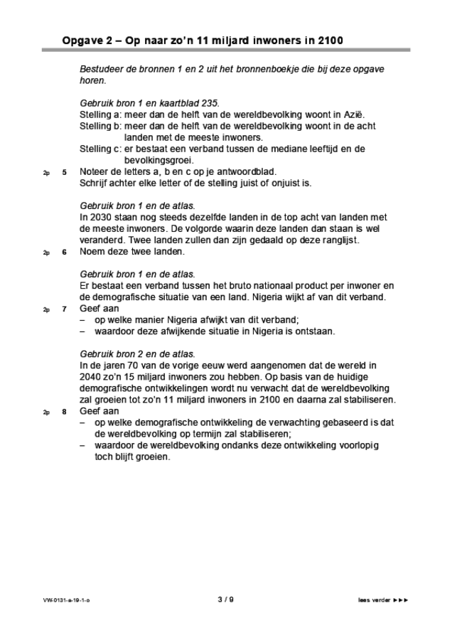 Opgaven examen VWO aardrijkskunde 2019, tijdvak 1. Pagina 3