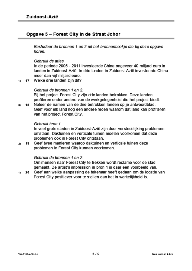 Opgaven examen VWO aardrijkskunde 2019, tijdvak 1. Pagina 6