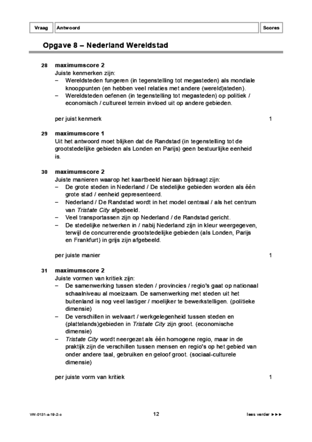 Correctievoorschrift examen VWO aardrijkskunde 2019, tijdvak 2. Pagina 12
