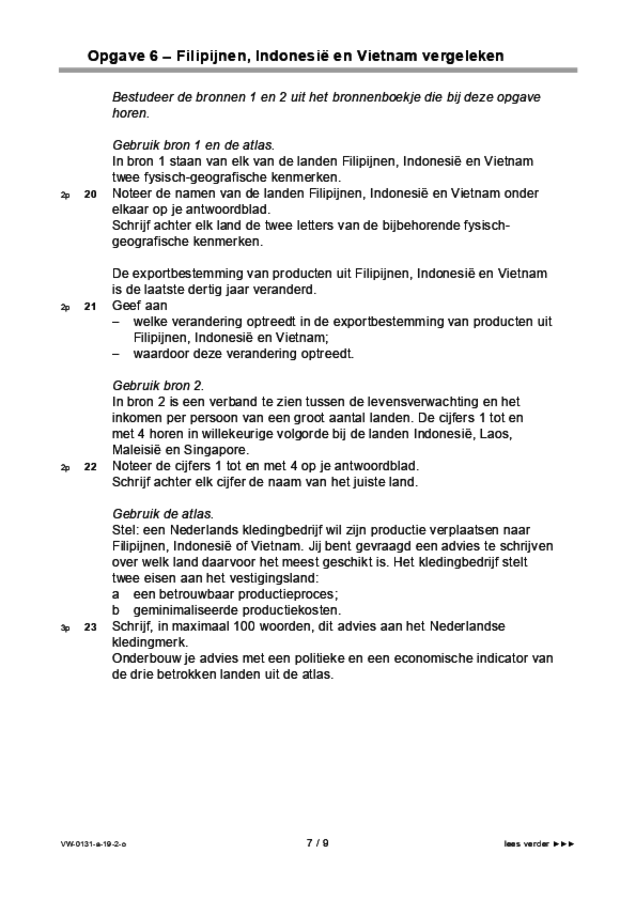 Opgaven examen VWO aardrijkskunde 2019, tijdvak 2. Pagina 7