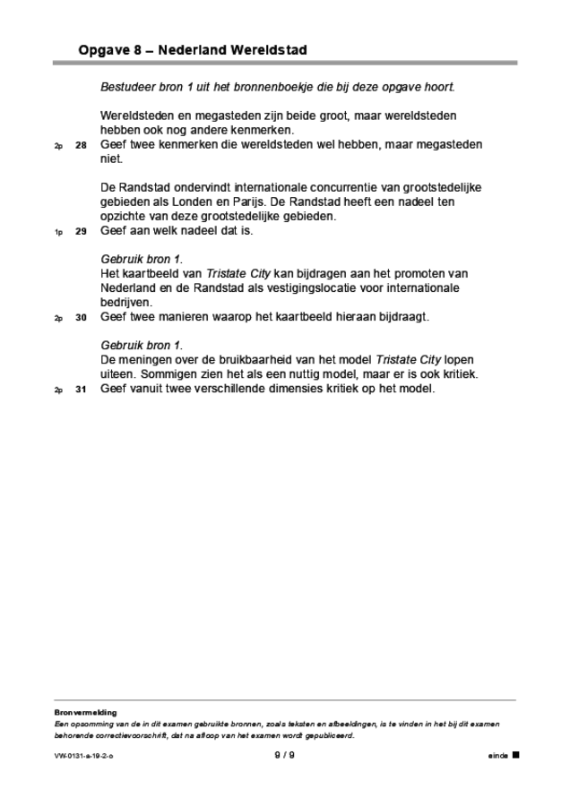 Opgaven examen VWO aardrijkskunde 2019, tijdvak 2. Pagina 9