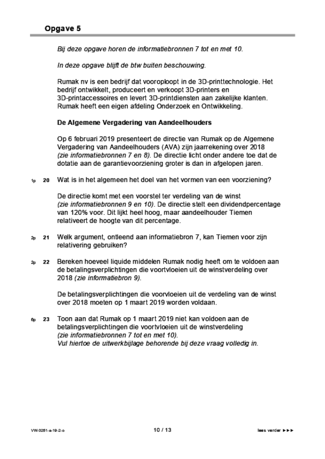 Opgaven examen VWO management & organisatie 2019, tijdvak 2. Pagina 10