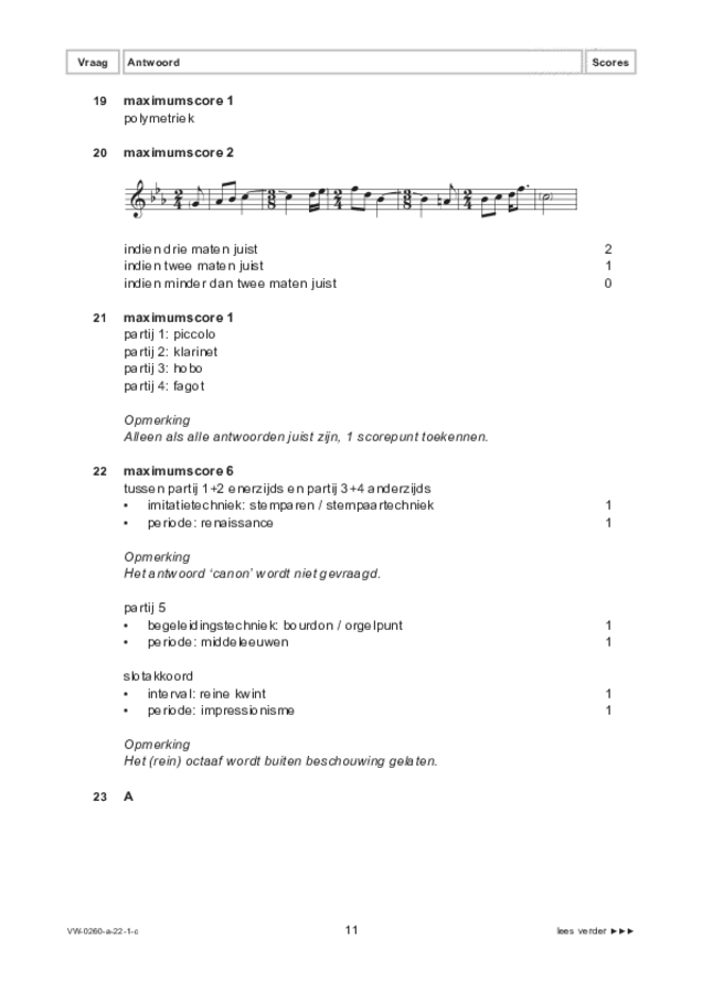 Correctievoorschrift examen VWO muziek 2022, tijdvak 1. Pagina 11