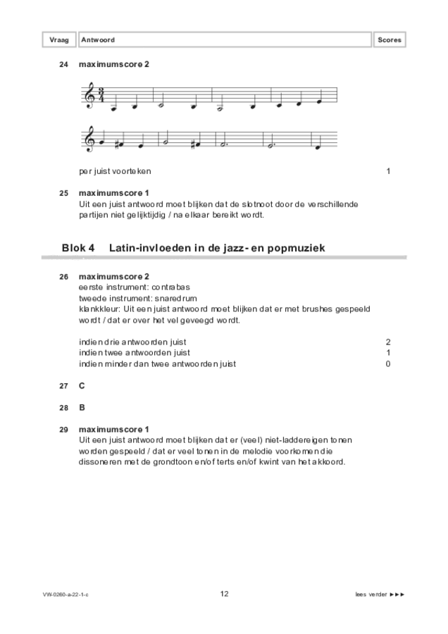 Correctievoorschrift examen VWO muziek 2022, tijdvak 1. Pagina 12