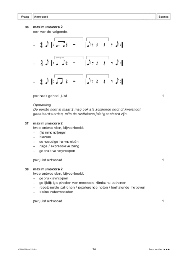 Correctievoorschrift examen VWO muziek 2022, tijdvak 1. Pagina 14