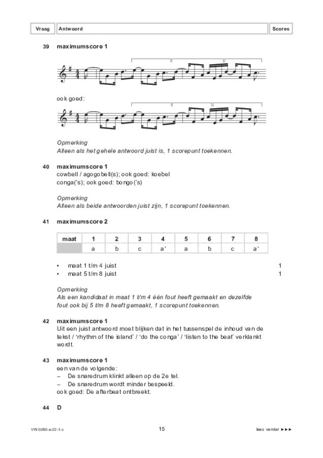 Correctievoorschrift examen VWO muziek 2022, tijdvak 1. Pagina 15
