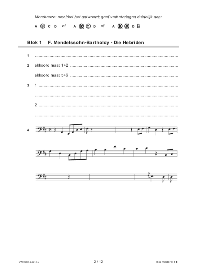 Uitwerkbijlage examen VWO muziek 2022, tijdvak 2. Pagina 2