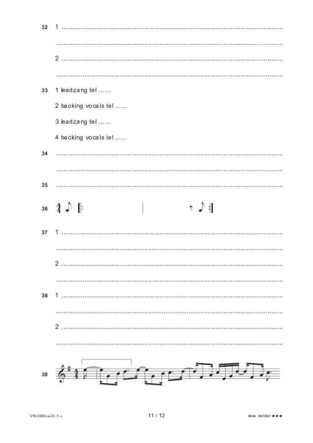 Uitwerkbijlage examen VWO muziek 2022, tijdvak 2. Pagina 11