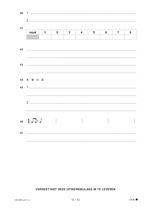 Uitwerkbijlage examen VWO muziek 2022, tijdvak 2. Pagina 12