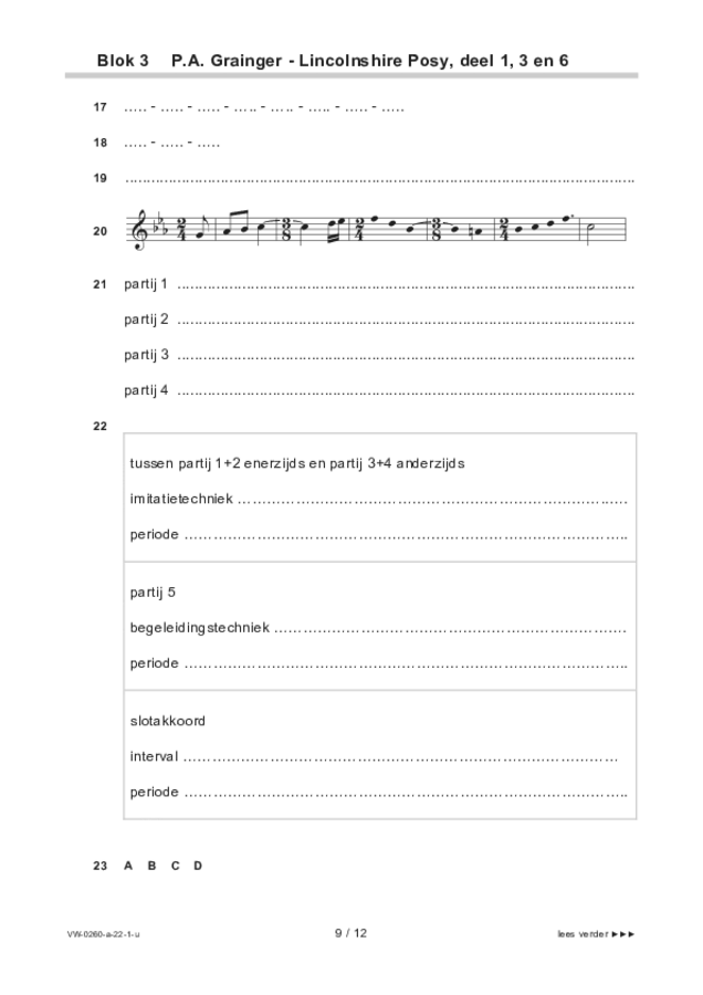 Uitwerkbijlage examen VWO muziek 2022, tijdvak 2. Pagina 9