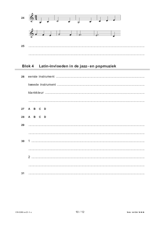 Uitwerkbijlage examen VWO muziek 2022, tijdvak 2. Pagina 10