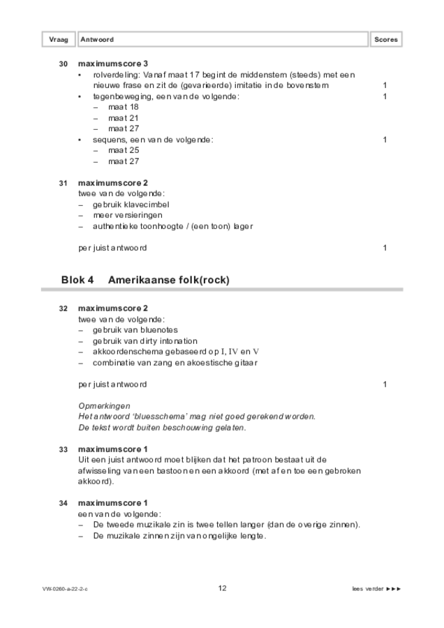 Correctievoorschrift examen VWO muziek 2022, tijdvak 2. Pagina 12