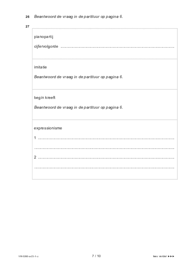 Uitwerkbijlage examen VWO muziek 2023, tijdvak 1. Pagina 7