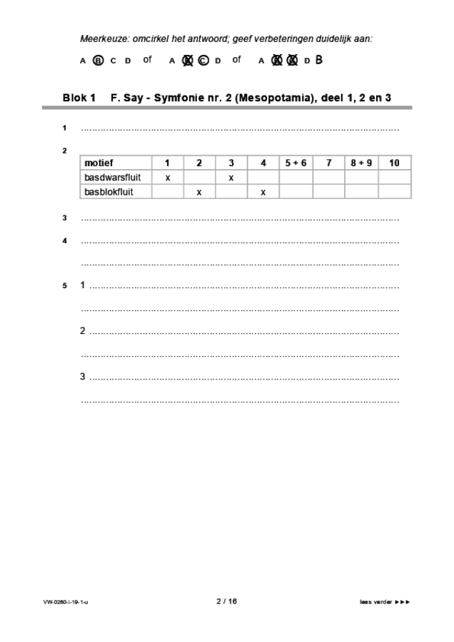 Uitwerkbijlage examen VWO muziek 2019, tijdvak 1. Pagina 2