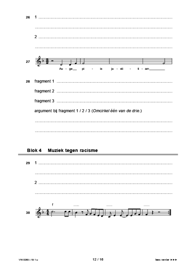 Uitwerkbijlage examen VWO muziek 2019, tijdvak 1. Pagina 12