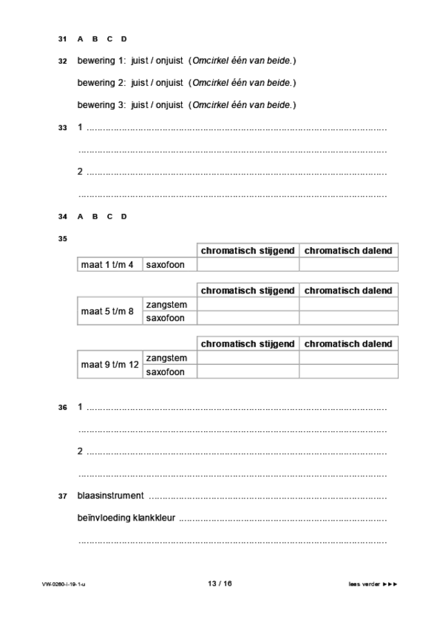 Uitwerkbijlage examen VWO muziek 2019, tijdvak 1. Pagina 13