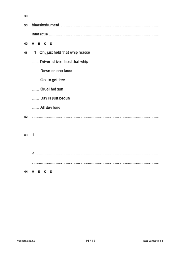 Uitwerkbijlage examen VWO muziek 2019, tijdvak 1. Pagina 14