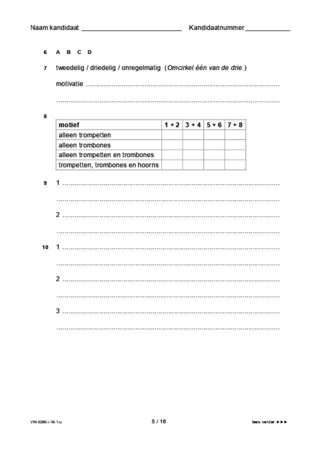 Uitwerkbijlage examen VWO muziek 2019, tijdvak 1. Pagina 5