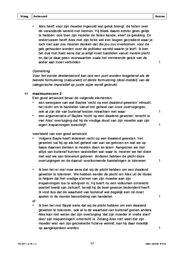 Correctievoorschrift examen VWO filosofie 2019, tijdvak 1. Pagina 17