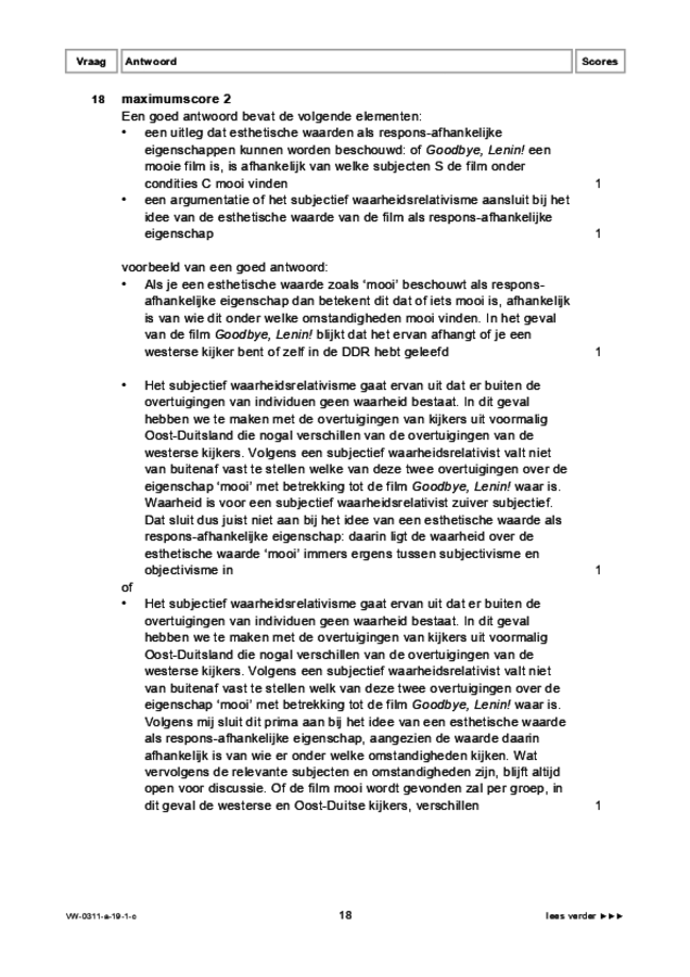 Correctievoorschrift examen VWO filosofie 2019, tijdvak 1. Pagina 18