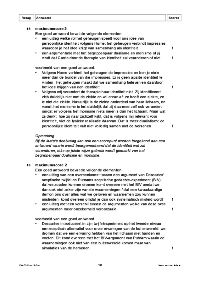 Correctievoorschrift examen VWO filosofie 2019, tijdvak 2. Pagina 18