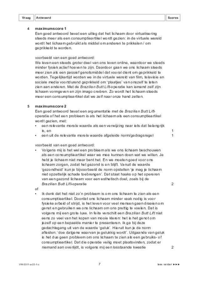 Correctievoorschrift examen VWO filosofie 2023, tijdvak 1. Pagina 7