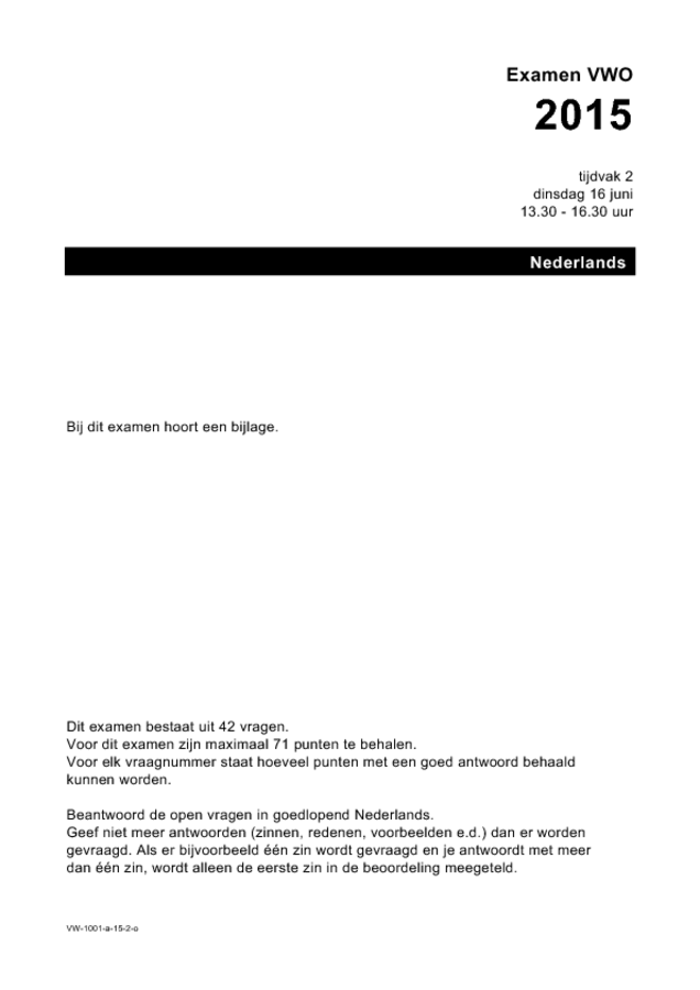 Opgaven examen VWO Nederlands 2015, tijdvak 2. Pagina 1