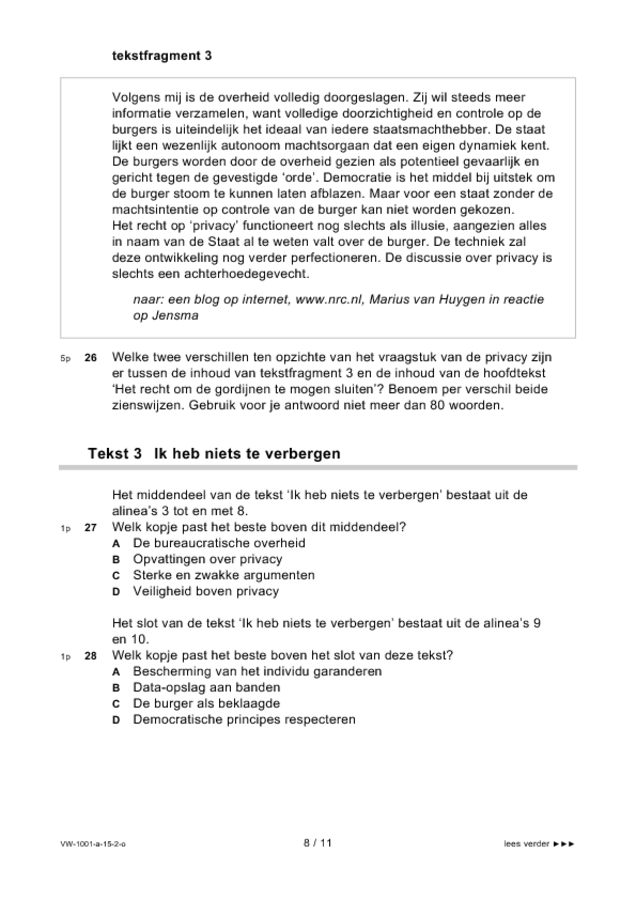 Opgaven examen VWO Nederlands 2015, tijdvak 2. Pagina 8