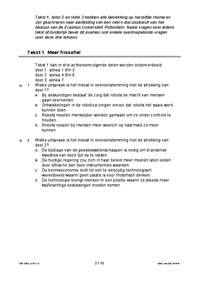 Opgaven examen VWO Nederlands 2018, tijdvak 1. Pagina 2