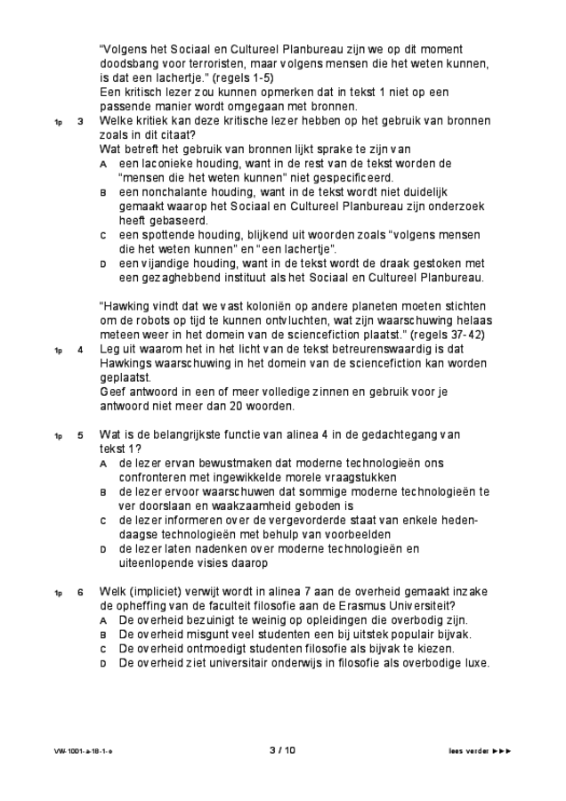 Opgaven examen VWO Nederlands 2018, tijdvak 1. Pagina 3