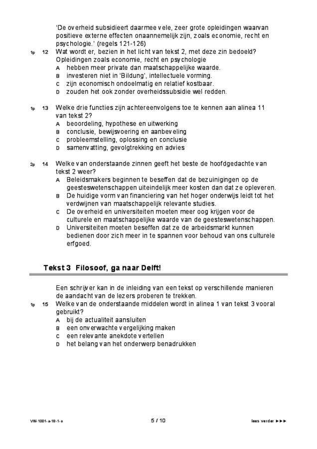 Opgaven examen VWO Nederlands 2018, tijdvak 1. Pagina 5