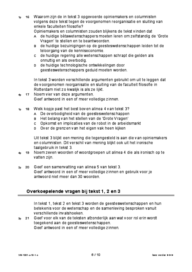 Opgaven examen VWO Nederlands 2018, tijdvak 1. Pagina 6