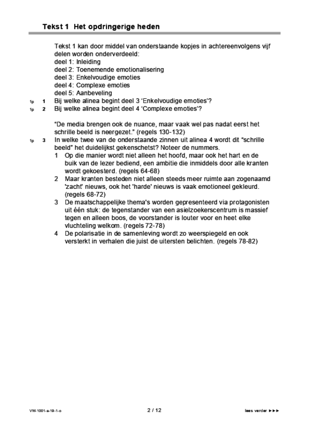 Opgaven examen VWO Nederlands 2019, tijdvak 1. Pagina 2