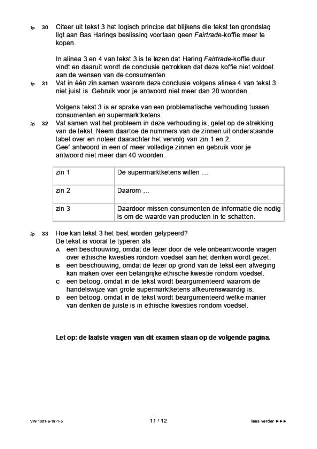 Opgaven examen VWO Nederlands 2019, tijdvak 1. Pagina 11