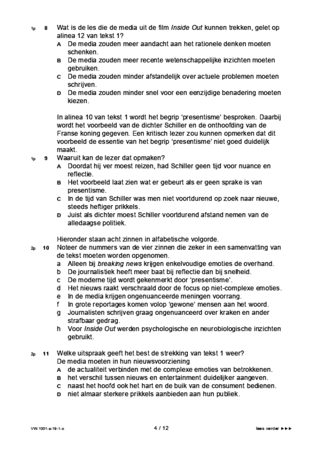 Opgaven examen VWO Nederlands 2019, tijdvak 1. Pagina 4